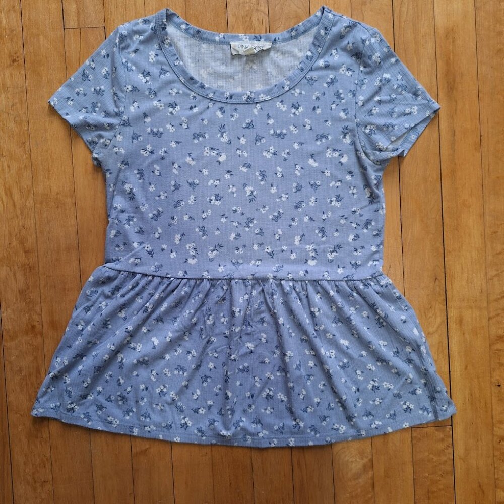 Light Blue Floral Ruffle Tee - Picture 5 of 5